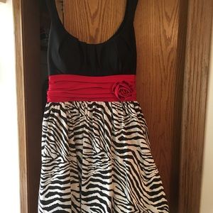 Zebra print red and black knee length dress